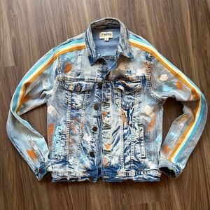 FWRD Denim Ice Blue & Gold Stripe with Paint Splatter Badass Jacket